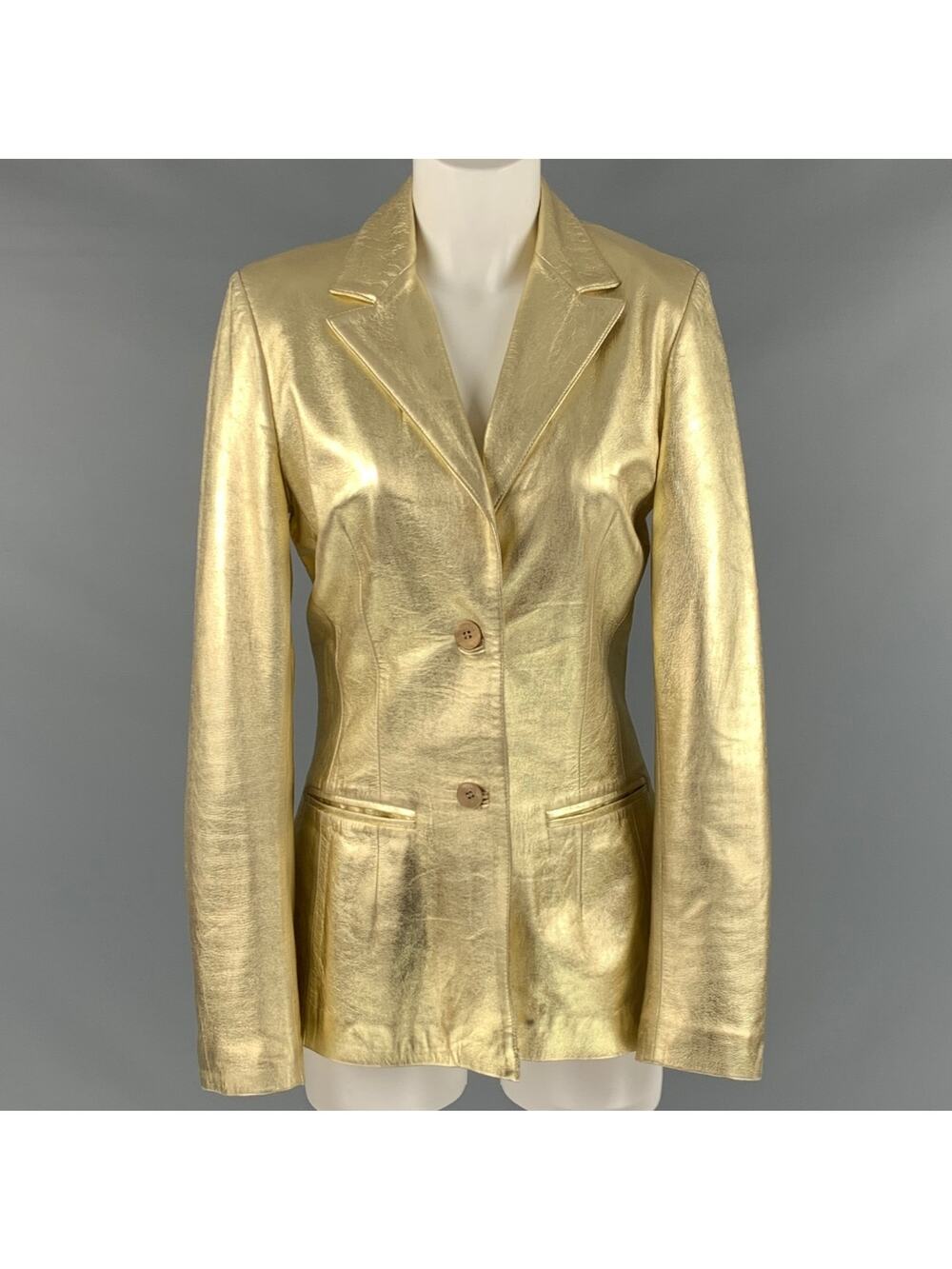 BLUMARINE Size 8 Gold Leather Metallic Lambskin Jacket